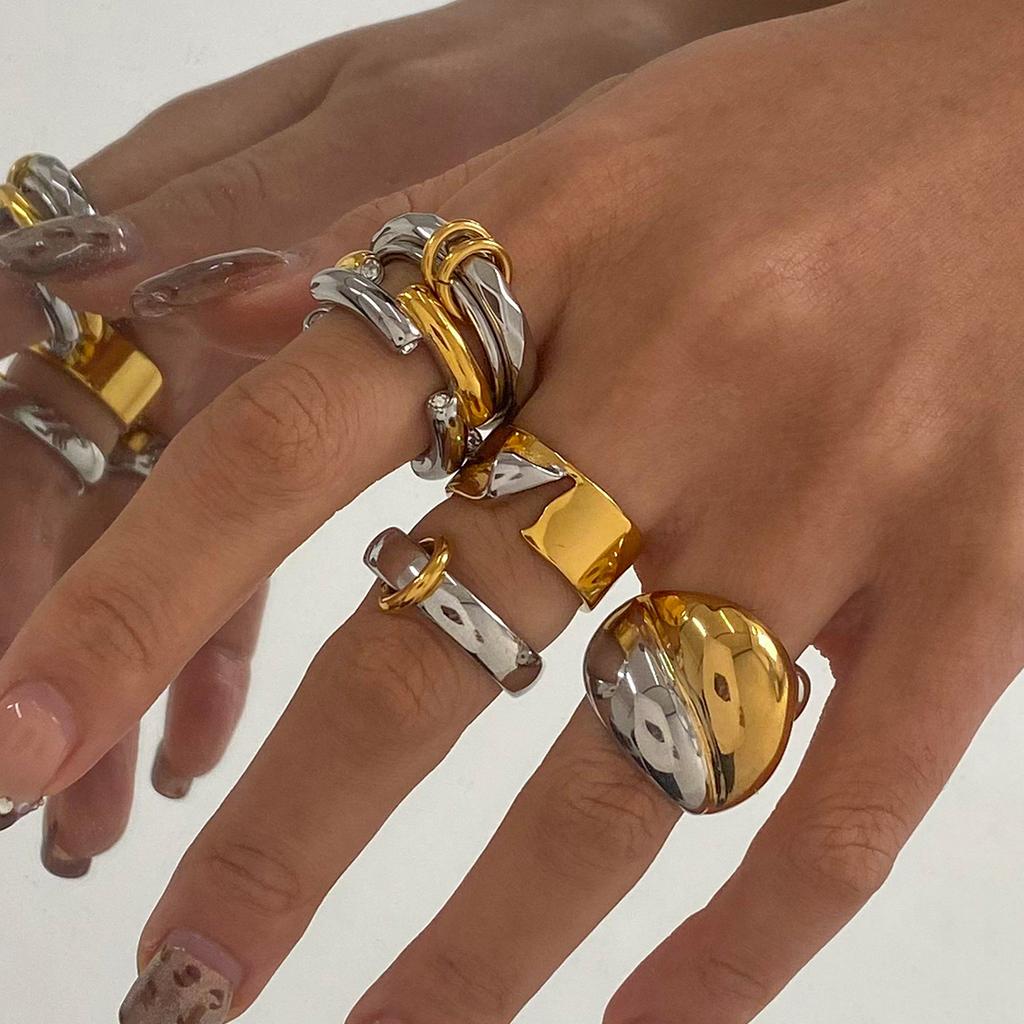 Youthway Gold And Stainless Steel Geometric Open Ring Zircon Unisex Personalized Daily Jewelry New