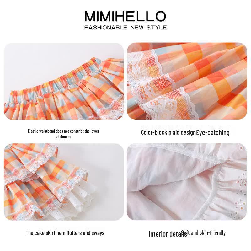 MIMIHELLO Girls' Summer Plaid Tiered Skirt