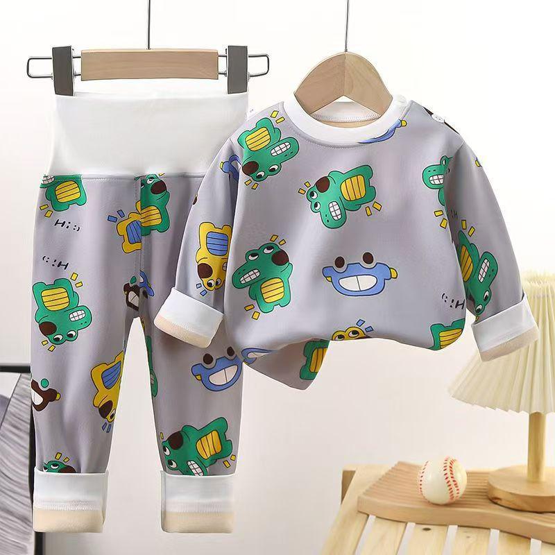 Baby Thermal Underwear Set With Cartoon Print High-Waist Warm Milk Silk Pajamas Toddlers 1-3 Years