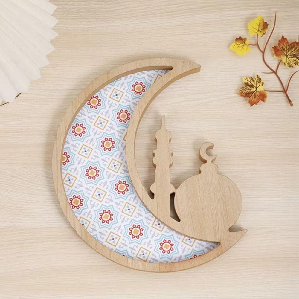 Density Board Eid Mubarak Wooden Tray Art Design Ramadan Fruit Basket Moon Food Serving Tray  Candy