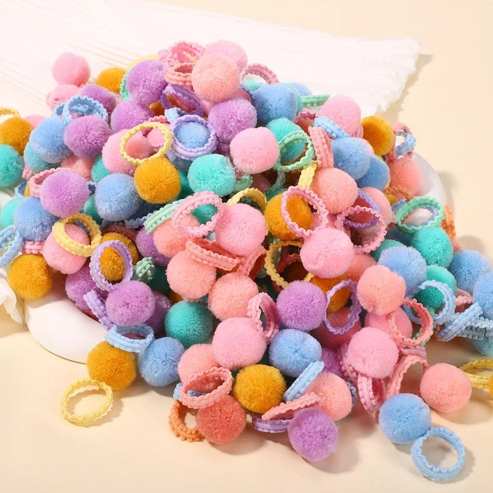 20 Stück/Set Bunte Plüschkugeln Elastische Haarbänder für Kinder Mädchen Haargummis Zöpfe Gummibänder Kopfschmuck Haaraccessoires
