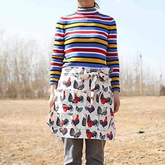 Canvas Apron with Multi-Pockets Egg Gathering Apron for Farm Home Adjustable