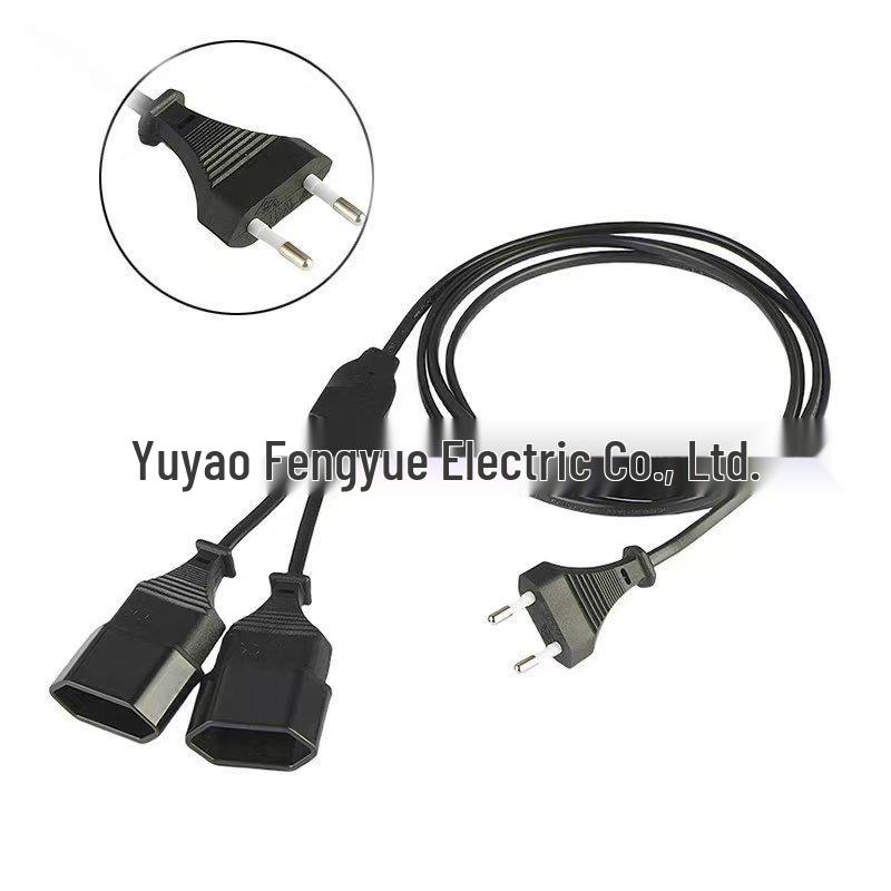 2m European Standard Extension Cord Type C, 1-to-2 Plug, 0.75mm² Wire