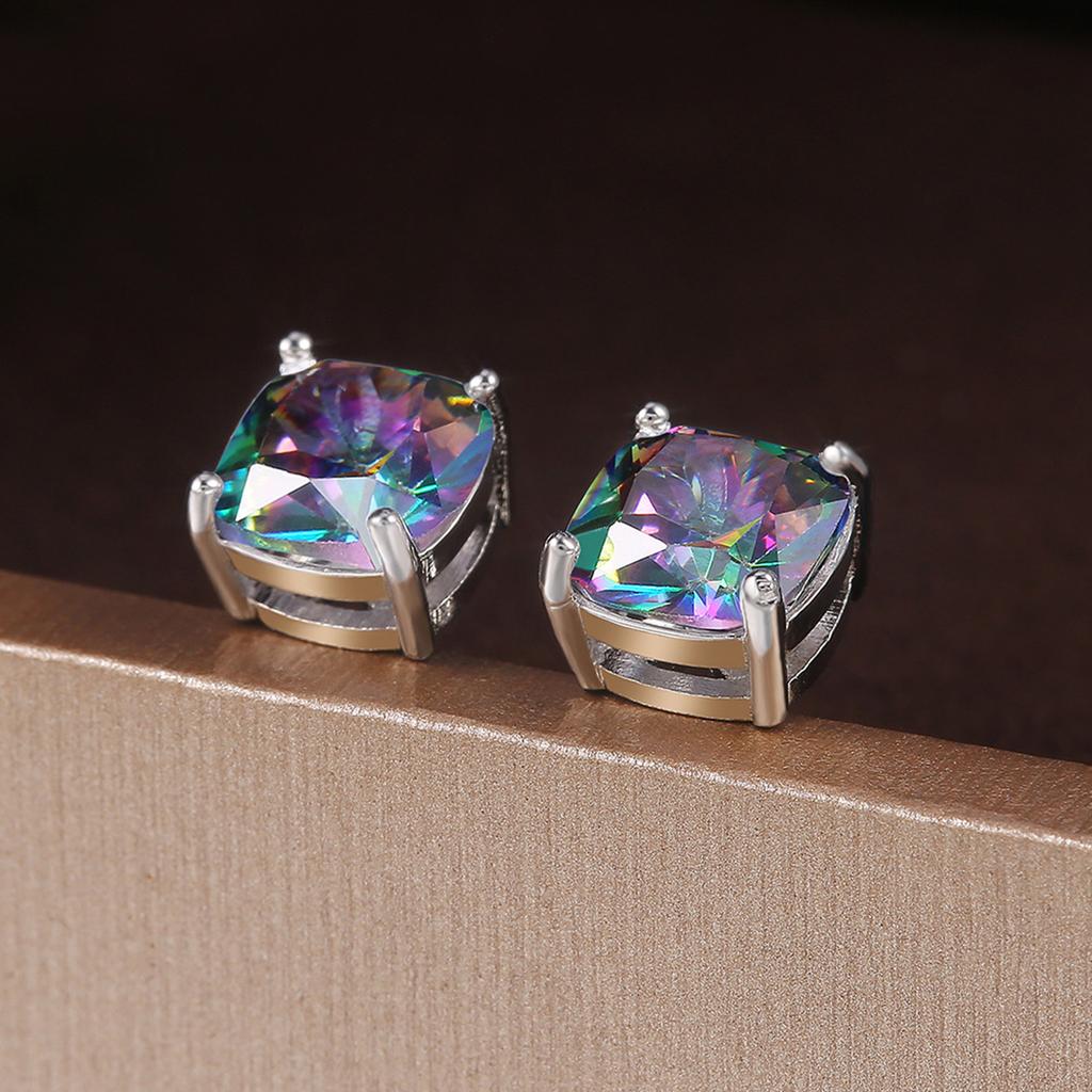 Rainbow Square Crystal Earrings Studs Women's Girls Jewelry delicate accessory