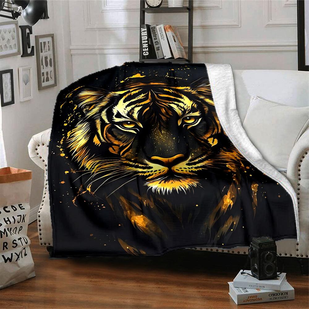 1pc Tiger Print Soft & Warm Polyester Knit Blanket, Digital Printed, All-Season Throw for Napping, Traveling, Sofa yy250906005