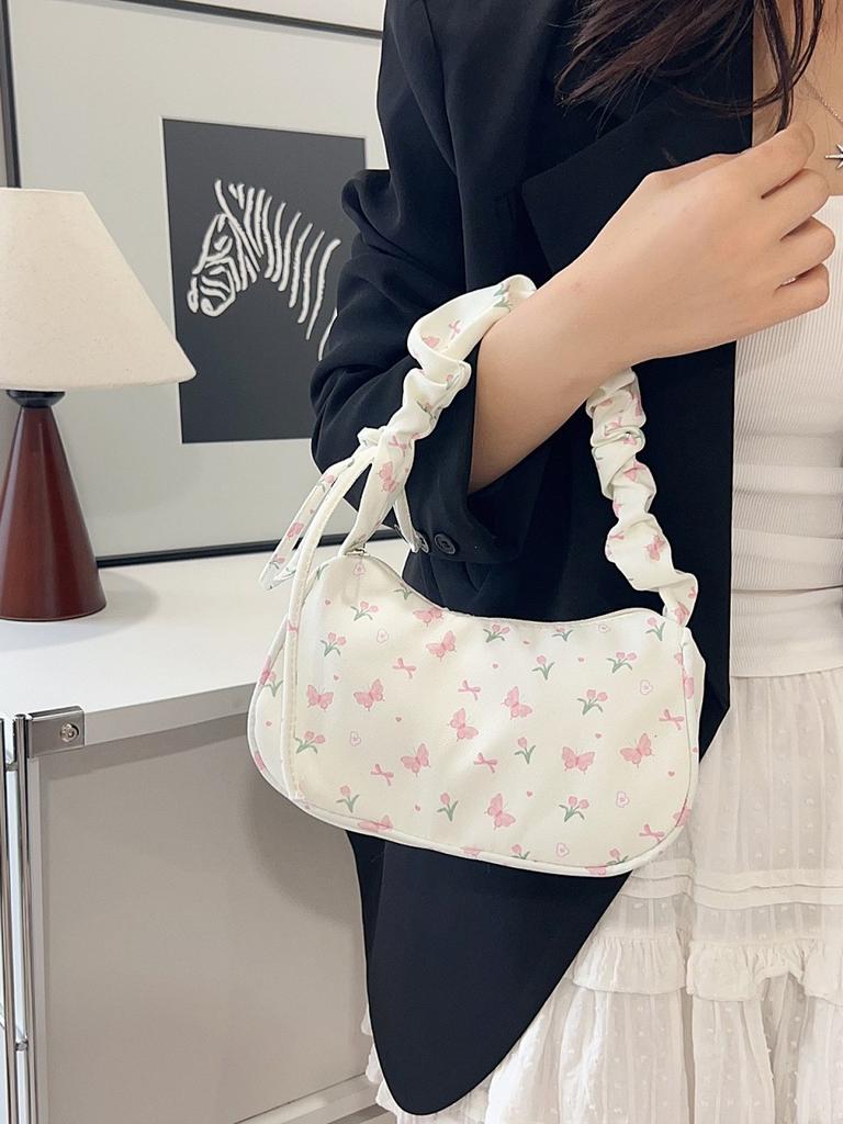 Nylon Floral Canvas Bag For Women With Bow Detail Perfect For Daily Casual Use