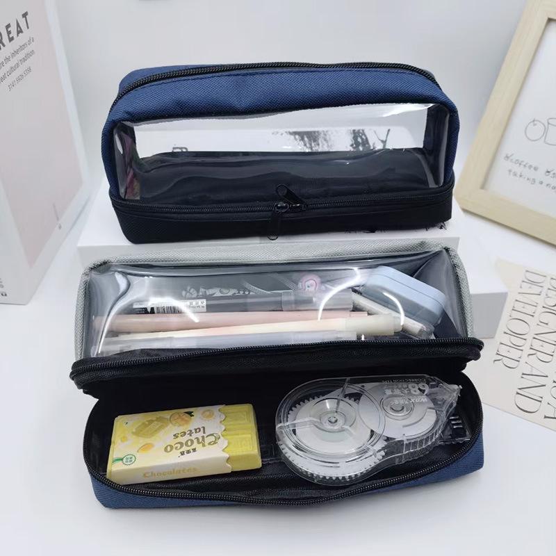 Two-Tone Transparent Large Capacity Pencil Case for Students