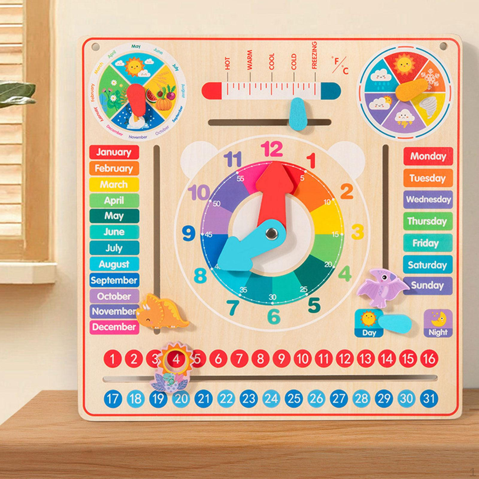 

Wood Calendar Clock Educational Toy Wooden Learning Gift Kids Cognitive Board