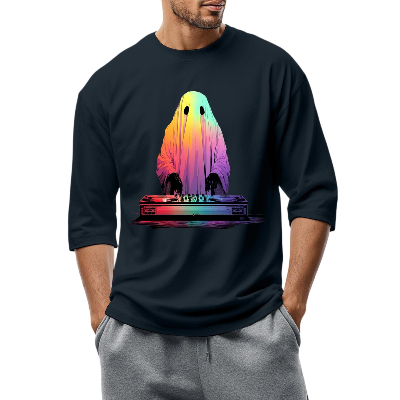 

Мужская повседневная модная футболка с круглым вырезом и рукавом три четверти L тёмно-синий