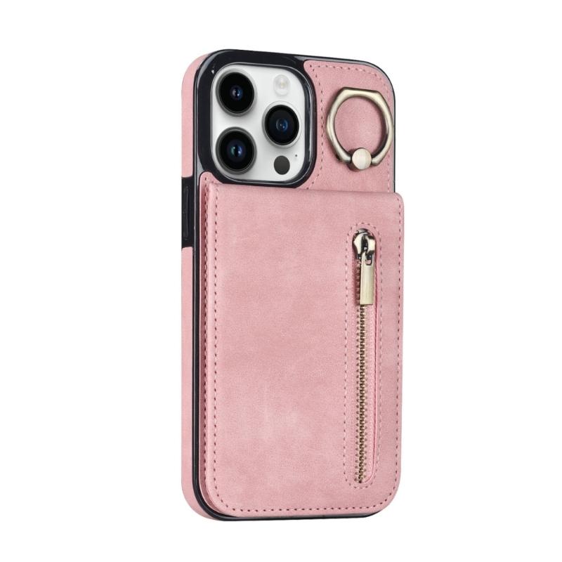 Cover for Phone16 Series Rings Stand Case with Card Slot Holder and Kickstand Leather Wallet Case