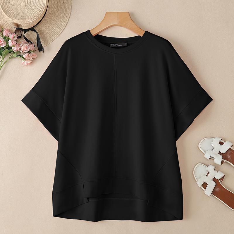 ZANZEA Magliette casual da donna a manica corta e mezza manica a girocollo tinta unita