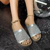 Fashion Women Flat Slippers Breathable Rhinestone Mesh Shoes Thick Sole Slippers Beach Sandals Outdoor Trend Designer Lady Slides Women