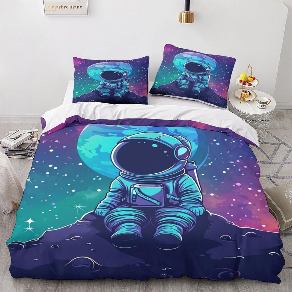 Astronaut Comforter Cover Set For Boys,Outer Space Adventure Duvet Cover Galaxy Cosmonaut Spaceman Planet Universe Bedding Set