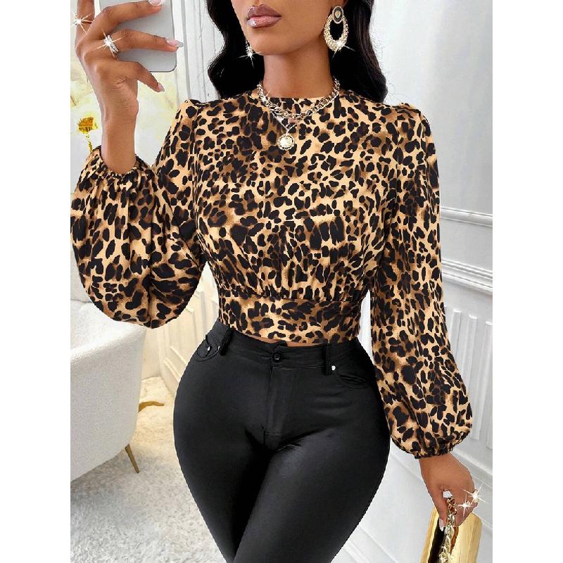 2026 Spring New Satin Shirt Sexy Leopard Print Women's Backless Top