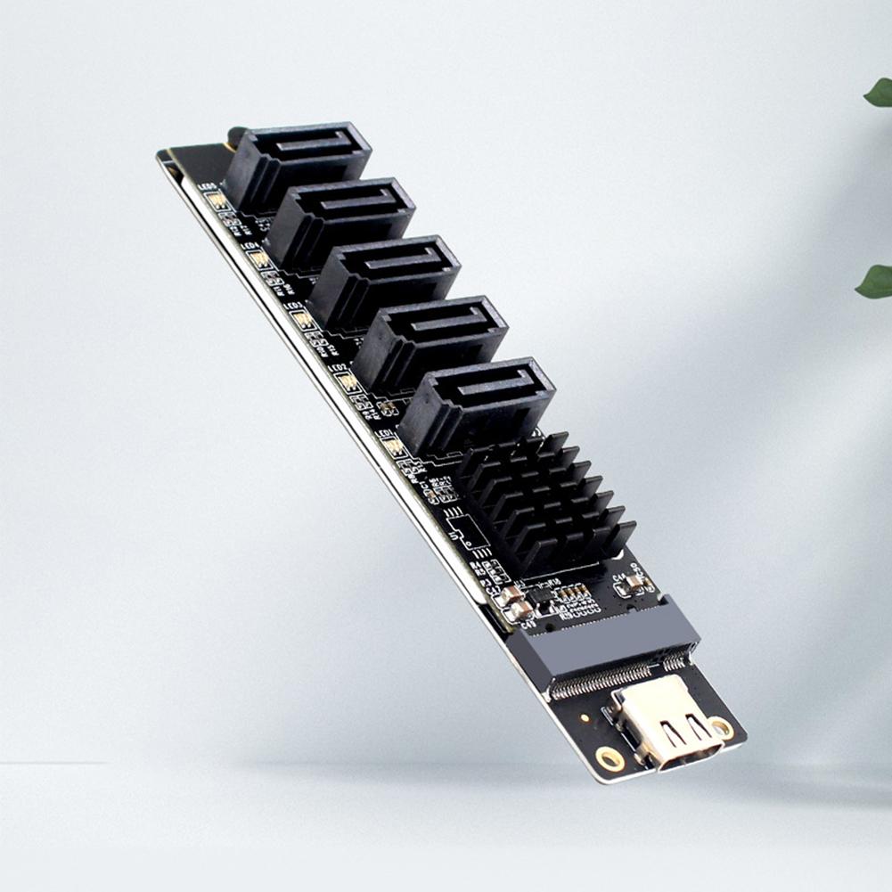 Carte Adaptateur Type C vers 5 Ports SATA 3.0 6Gbps Puce JM575+JMS580 Carte Convertisseur Extenseur Type C vers 5 Canaux SATA 3.0 pour Ordinateur PC
