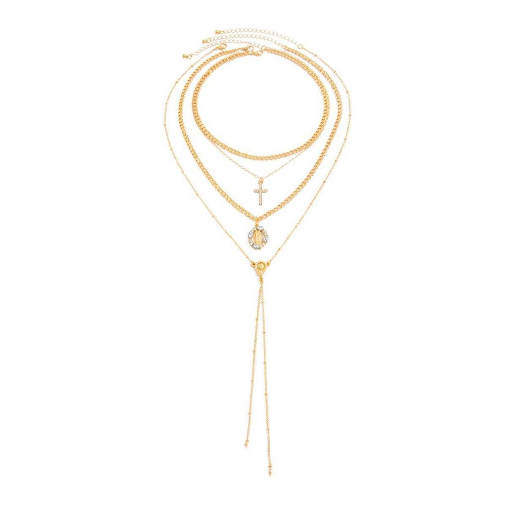 IngeSight.Z 3Pcs/Set Trendy Creative Y-Shaped Tassel Necklace Gold Color Cross Rhinestone Pendant Necklace Aesthetics Jewelry