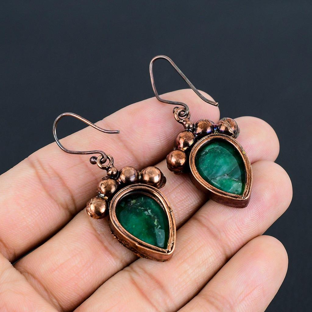 Emerald Copper Electroformed Earrings, Handmade Gemstone Earrings Jewelry, Gifts For Wife Brand New Earrings