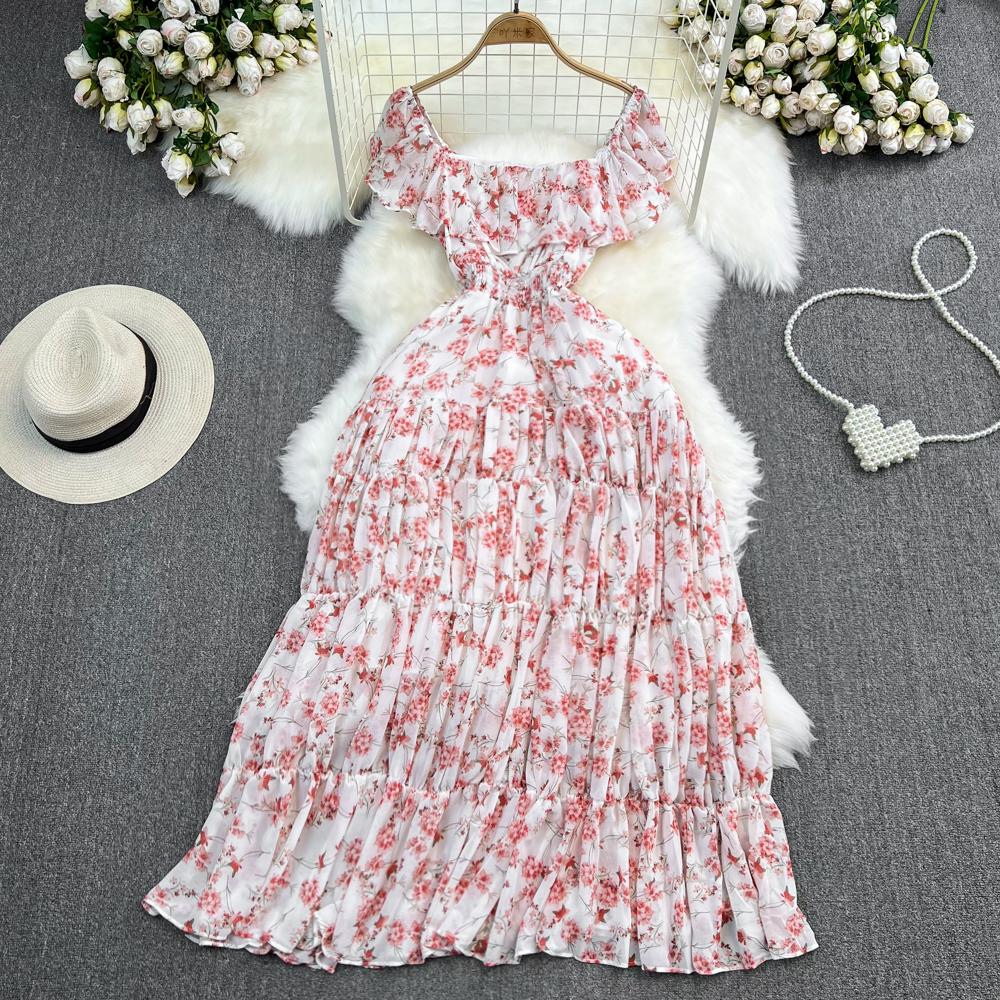 

Новое богомское женское модное платье с цветочным принтом для летних каникул, повседневная одежда, женские платья One Size белый