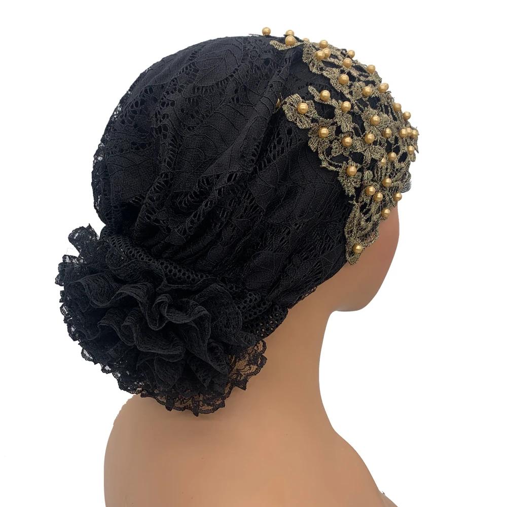 Muslim Headscarf Hat Hairloss Chemo Cap African Headwrap Bonnet Embroidery Beading Turban Cap For Women