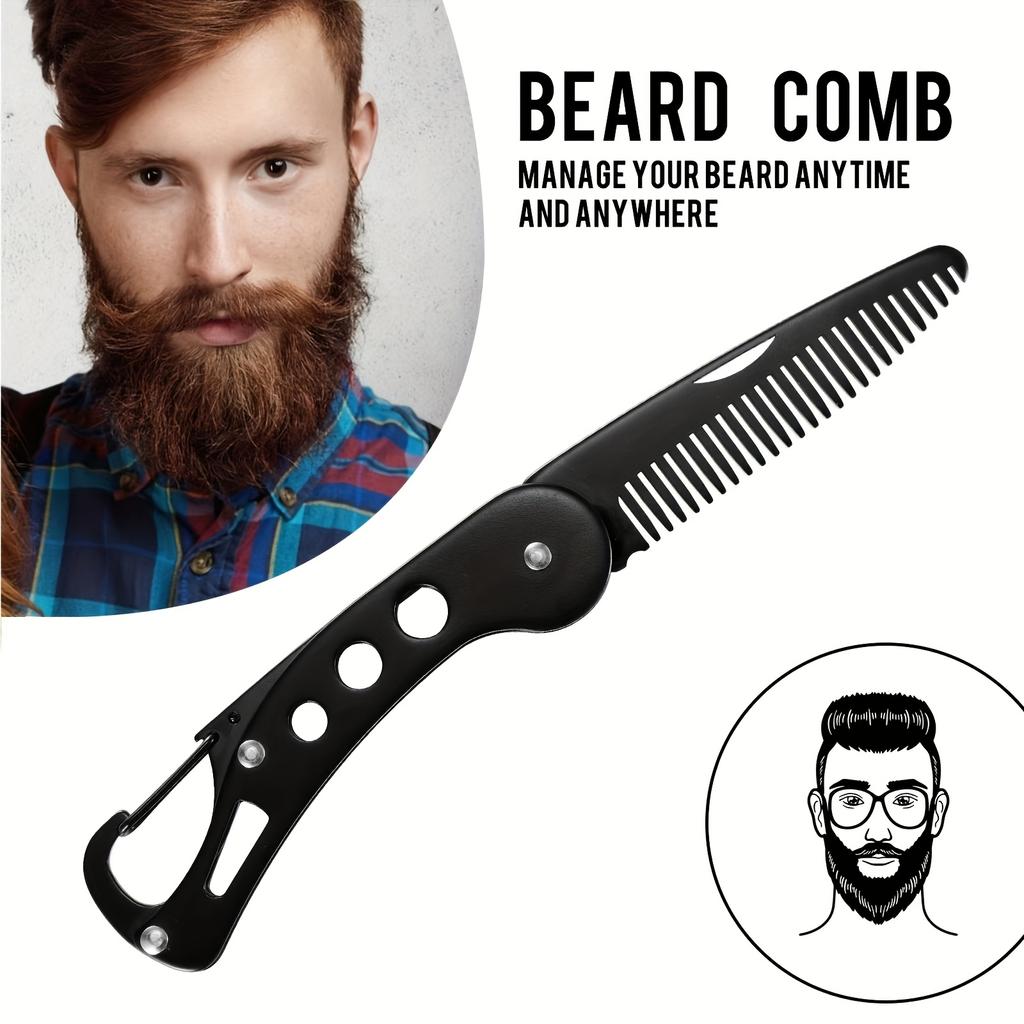 1pc Stainless Steel Men'S Beard Comb Keychain - Non-Braided Iron Material, Unplated, Ideal for Beard Trimming and Styling