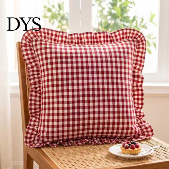 Quadratischer Schlafsofa-Deko-Rüschen-Kissenbezug, Baumwoll-Karomuster-Hülle mit Rüschenrand, 18x18 Unifarbene Kissen Zoll 20x12 Dekorative Hülle für