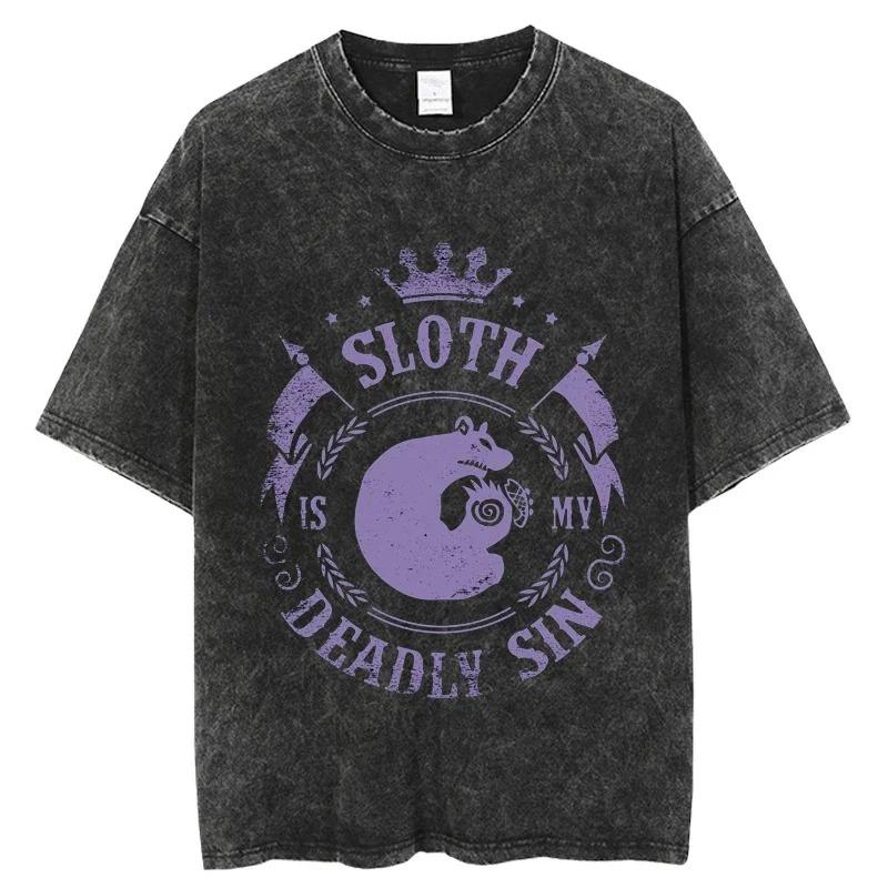 The Seven Deadly Sins  Sloth Is My Deadly Sin  Vintage Washed Oversized T-Shirt | Anime Streetwear Tee L