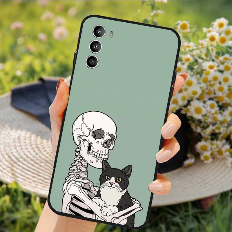 Skeleton Cat Phone Case For Motorola Edge 50 40 Pro 50 40 30 Ultra Neo Fusion Moto G84 G54 G85 G62 G53 G72 Funda