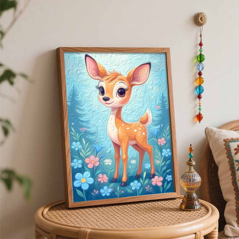 Disney Cute Fawn Forest Flowers Digital Oil Painting Art Kit Hand Painted Home Decor