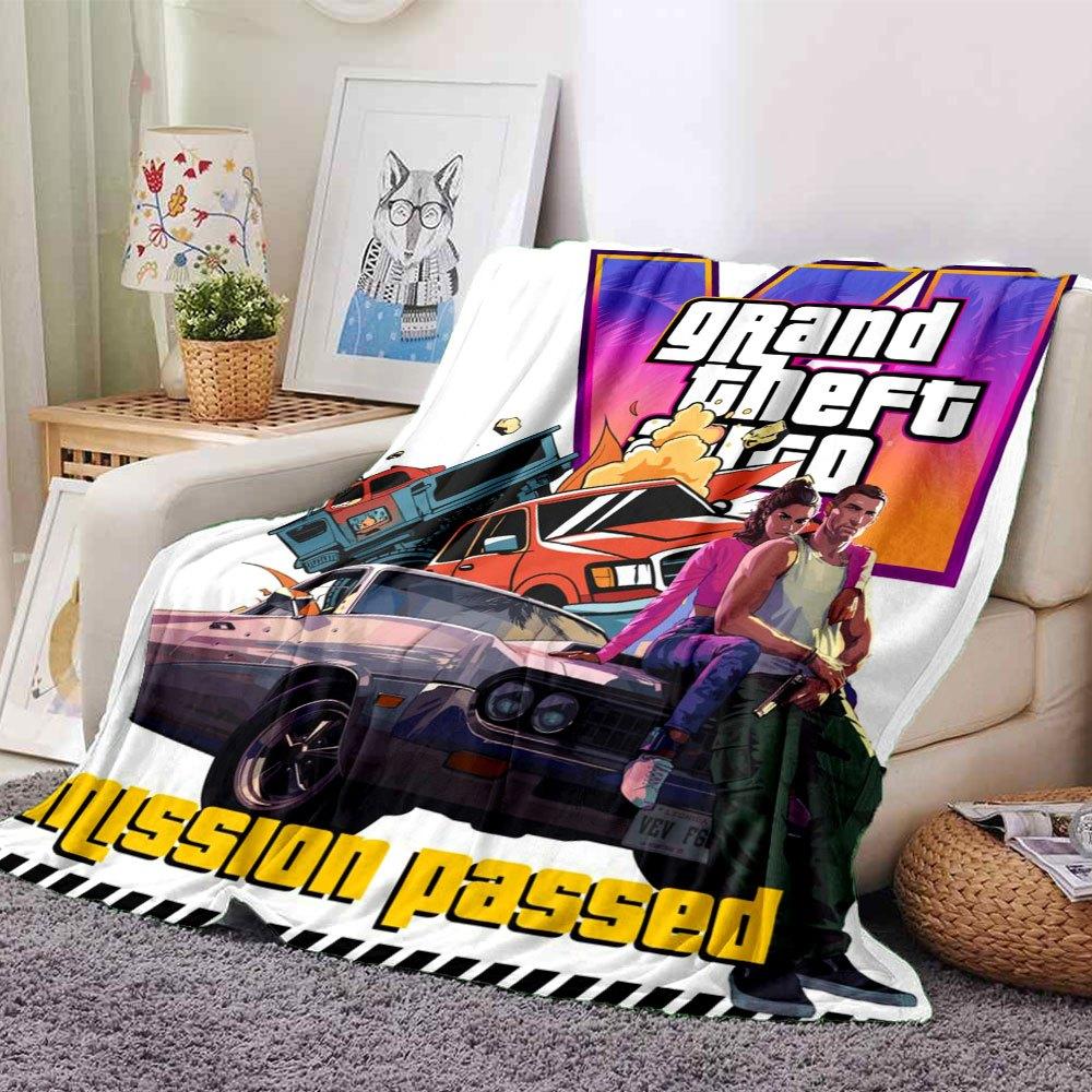 1 Adet Grand Theft Auto Yumuşak Flanel Battaniye Tasarımcı Baskılı Her Mevsim İçin Rahat Bir Battaniye, Kanepe, Yatak, Ofis İçin Mükemmel