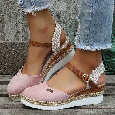Lucyever Keilsandalen mit geschlossener Spitze für Damen, Sommer, Übergröße, Knöchelschnalle, Espadrille-Schuhe für Damen, lässig, dicke Sohle, Plateau-Sandalen