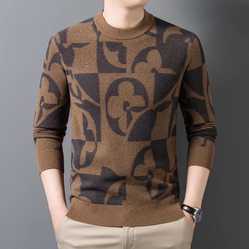 Men s Wool Jacquard Sweater - Thick, Warm, Fashionable Autumn/Winter Knitwear M