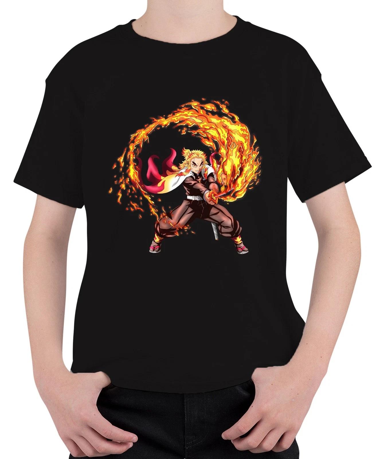 Rengoku Flames Hashira Anime Battle Samurai Gift Unisex Kids T-Shirt- S