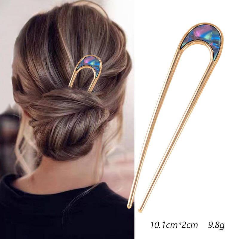 U-Shaped Hair Fork Metal Gold Shell Hairpin Geometric Headwear Hair Sticks Women Girls Hair Accessories
