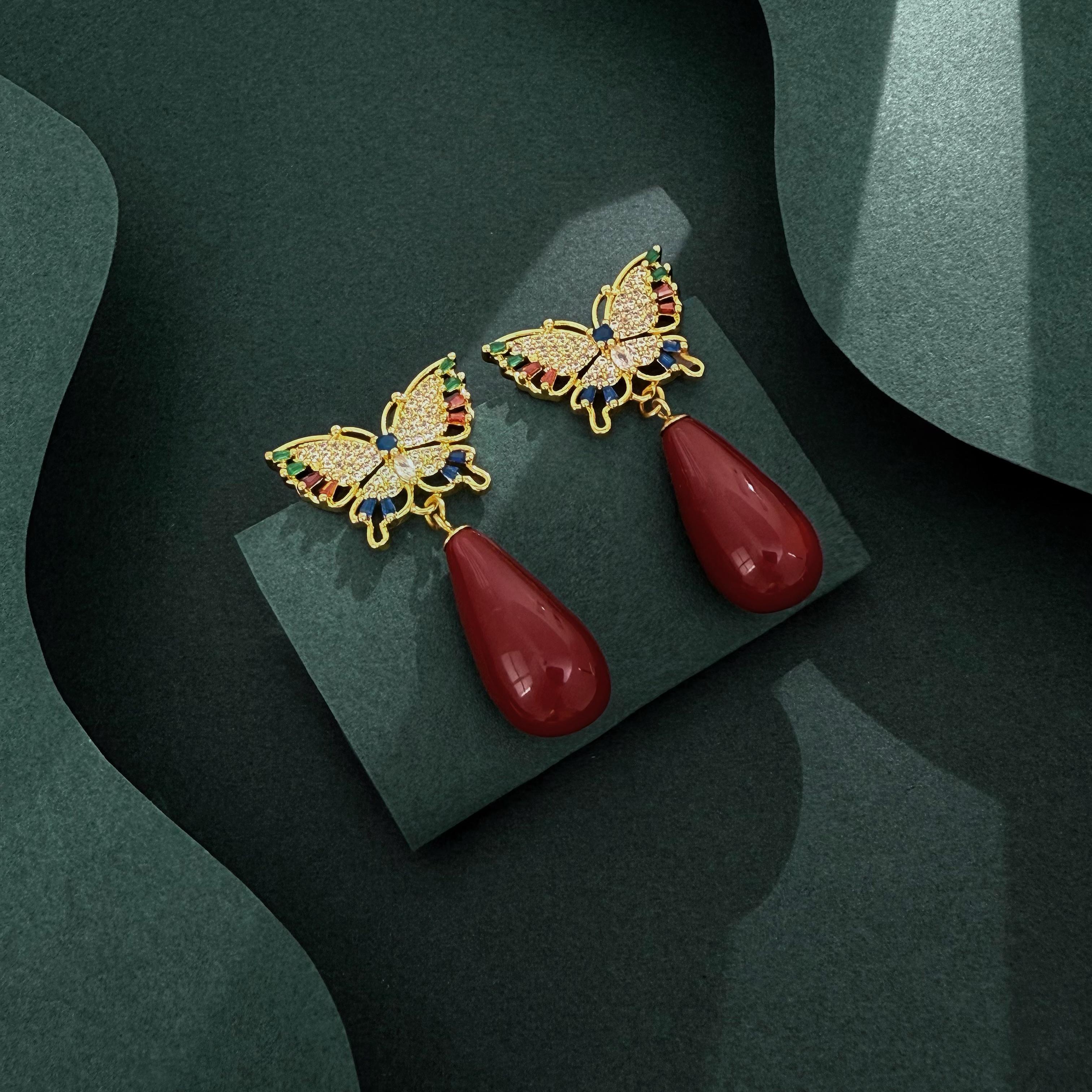 

Серьги-бабочки CMM с зелеными подвесками, золотистые, с разноцветным цирконием, элегантный дизайн, модная бижутерия для вечеринок для женщин красный