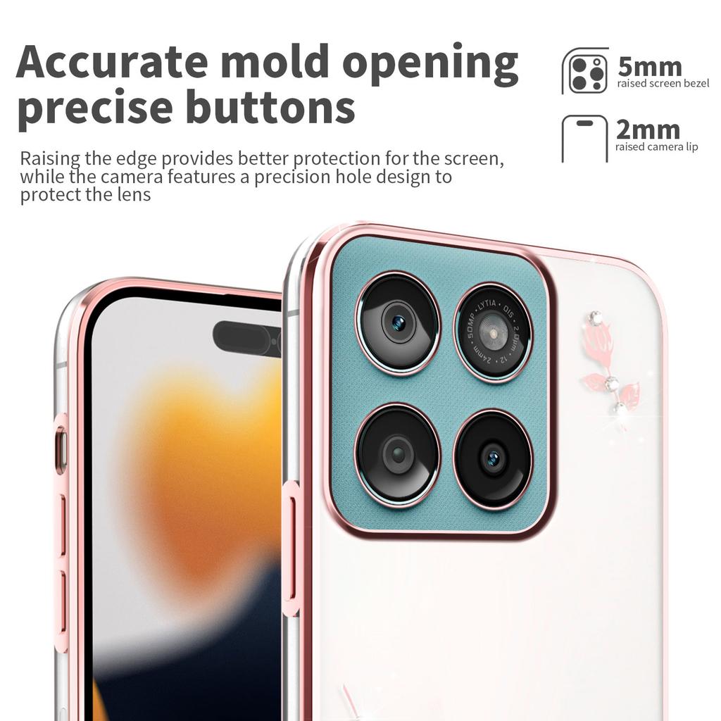 KADEM Pro Motorola Edge 60 Fusion 5G/Edge 60s 5G/Edge 60 5G Pouzdro Květinová Kamínková Dekorace Elektroplátované TPU Kryt na Telefon