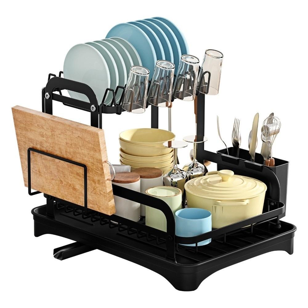 Extendable Drain Pipe Kitchen Dish Storage Rack Kitchen Plates Organizer for Sink Countertop