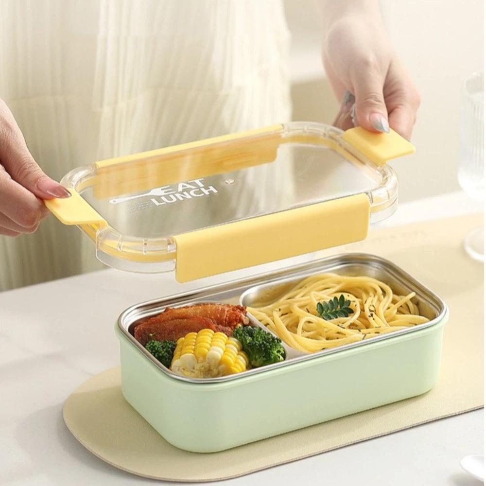304 Stainless Steel Divided Lunch Box with Fork Spoon Food Container New Bento Box  For Meal Prep