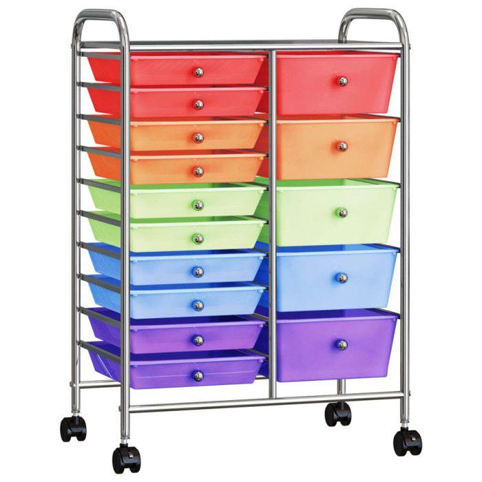 VidaXL Chariot rangement mobile à 15 tiroirs XXL Multicolore Plastique