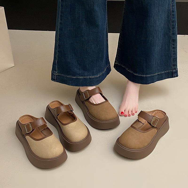 Thick-soled Bag Head Muller Shoes, Comfortable and Versatile Half Slippers for Women's Outer Wear 2025 New Soft-soled Non-slip Single Shoes