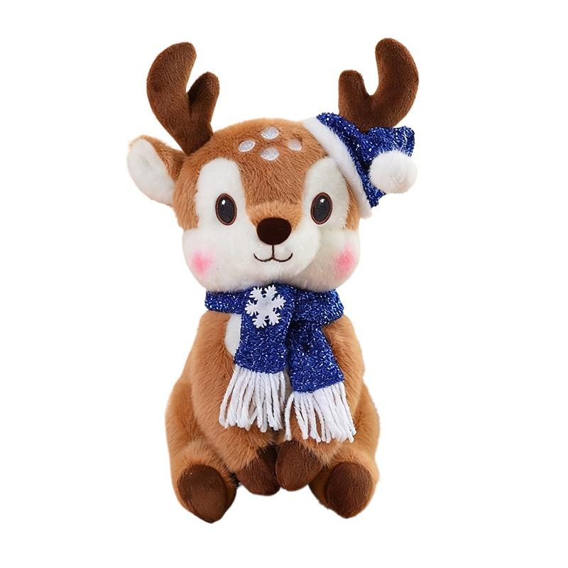 

1Pc 30CM Kawaii Christmas Deer Plush Toy Cute Reindeer Plushie Doll Stuffed Soft Animal Deer with Scarf Toy Xmas Gift Decor