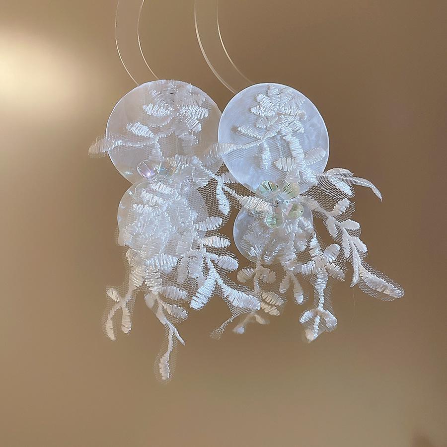 European and American round shell bow fringed earrings light luxury high-end studs fashion versatile earrings