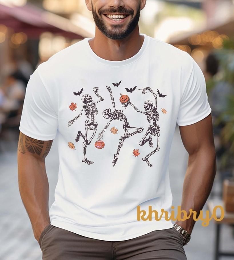 Dancing Skeleton Halloween Pumpkin T-Shirt S