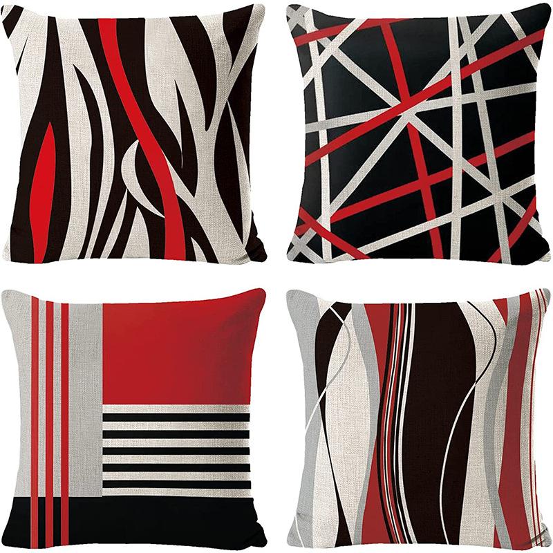 Popular Simple Geometric Abstract Red Black Striped Sofa Cushion Pillow Case Home Removable Washable