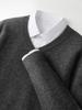 Men's Loose V-Neck 100% Wool Sweater: Thick Solid Color Knitwear for Casual & Business.