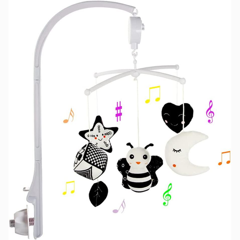 Baby Crib Mobile for Crib with Hanging Rotating Toys, Nursery Mobile with Music Box, Black and White Mobile for Baby Newborns 0-24 Months