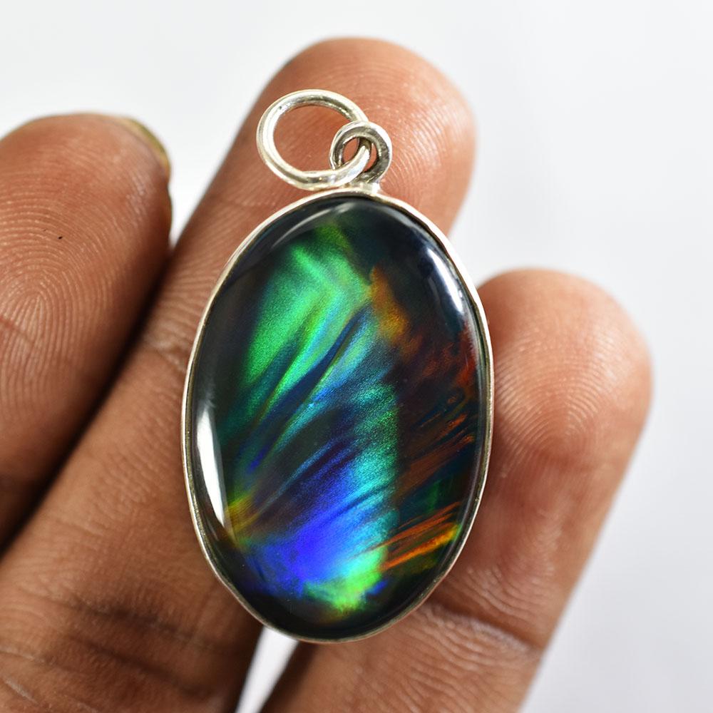 Natural Multicolor Opal Oval Pendant 32 Ct 925 Sterling Silver For Her