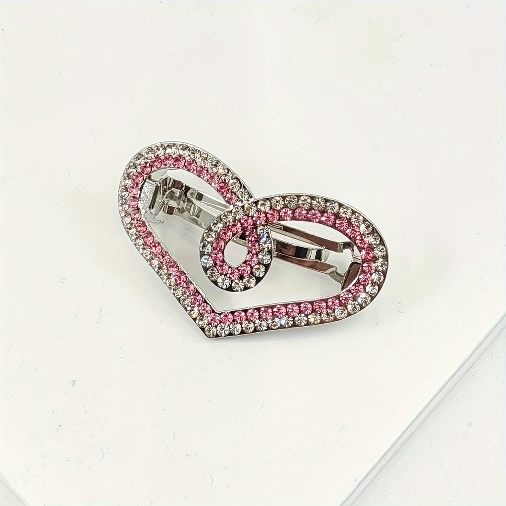 Rhinestone Hollow Heart Hair Clip with Spring for Small Half-Up Hairstyles and Back of the Head Accessories