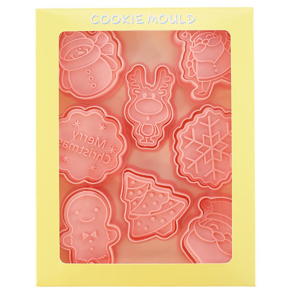 8 PCS Christmas Cookie Molds Christmas Dough Stamps Plastic 3D Cartoon Pressable Cookie Molds DIY Candy Baking Pastry Decoration