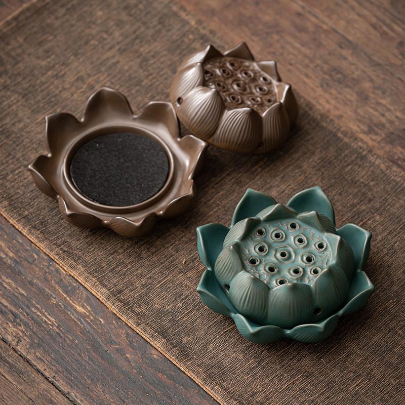 Zen Lotus Ceramic Incense Burner - Antique Sandalwood Coil for Indoor Use