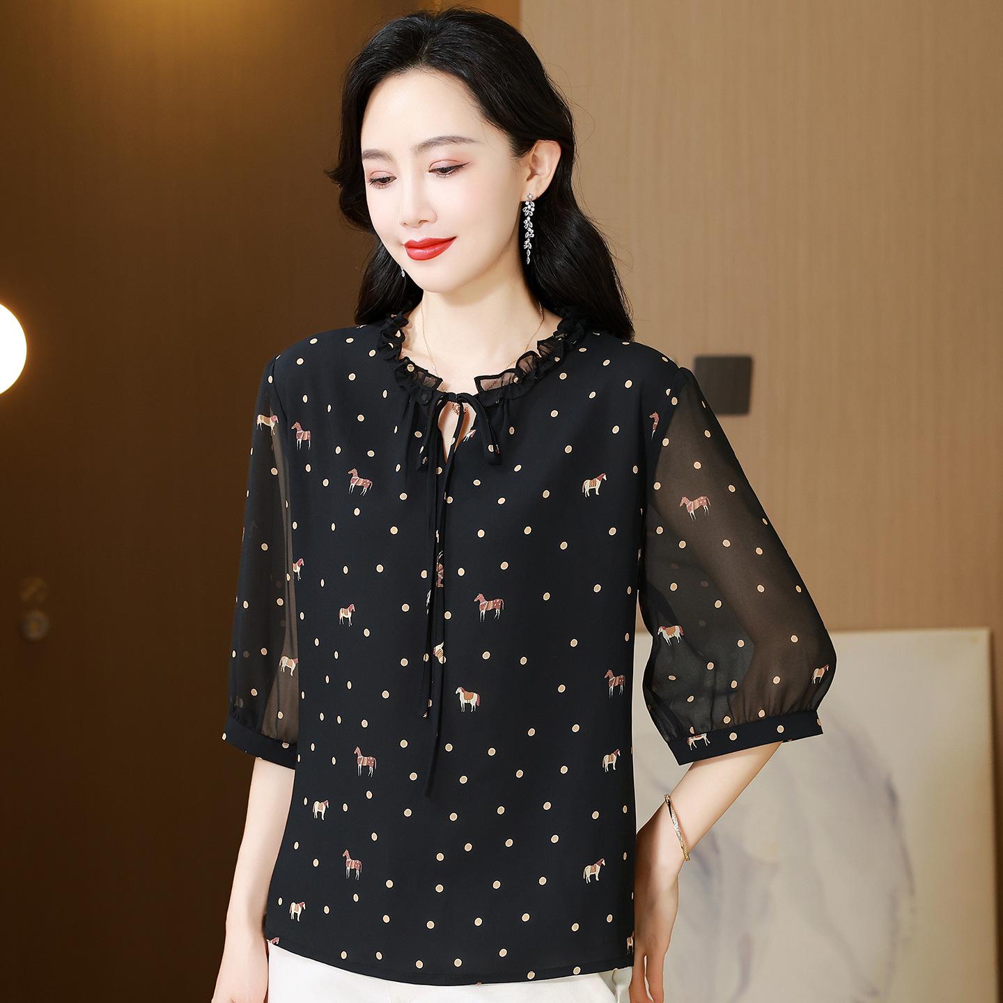 

Thin Transparent Chiffon Polka Dot Print Shirt - Cute & Versatile Dotty Top 4XL (70-77 kg) чёрный